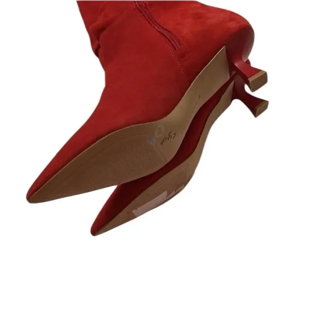 Gianni Bini Red Slouchy Leather Suede Knee High Boots(Size 8.5M)